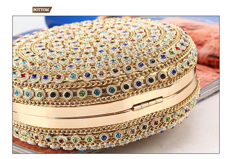 Gemstone Clutch Bag, Ring Handle Round Clutch with Colorful Gemstones